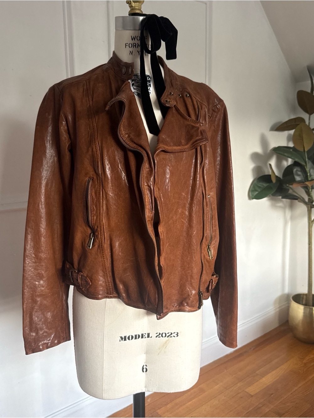 Ralph Lauren Cognac Brown Leather Moto Jacket